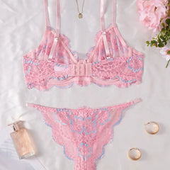 Western Pink Lace Printed Bra Thongs Sweet Pure Erotic Seductive Underwear Clothings Seductive Lingerie Set