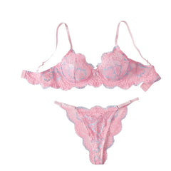 Western Pink Lace Printed Bra Thongs Sweet Pure Erotic Seductive Underwear Clothings Seductive Lingerie Set