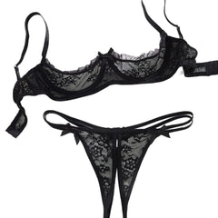 Western Quarter Cup Bra Lace Crotchless Open Panty See Through Erotic Suits