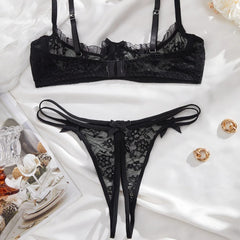 Western Quarter Cup Bra Lace Crotchless Open Panty See Through Erotic Suits