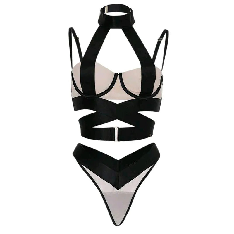 Western Criss Cross See Through Mesh Splicing Webbing Bra