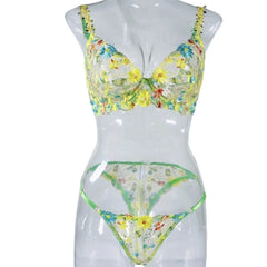 Western Floral Embroidery Slim Fit See Through Bras Erotic Seductive Underwear Clothings Lingerie Set