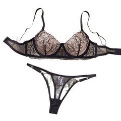 Western Hollow Out Mesh Floral Embroidery Bra Pure See Through Pantiess Erotic Seductive Clothings Lingerie Set