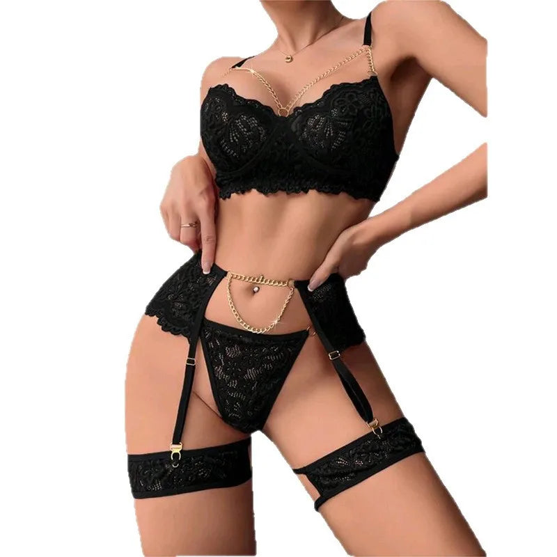 Western Lace Hanging Chain Belt Bra