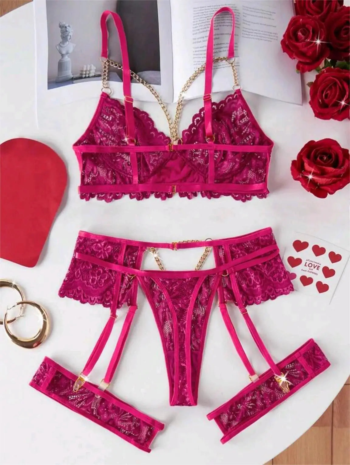 Western Lace Hanging Chain Belt Bra