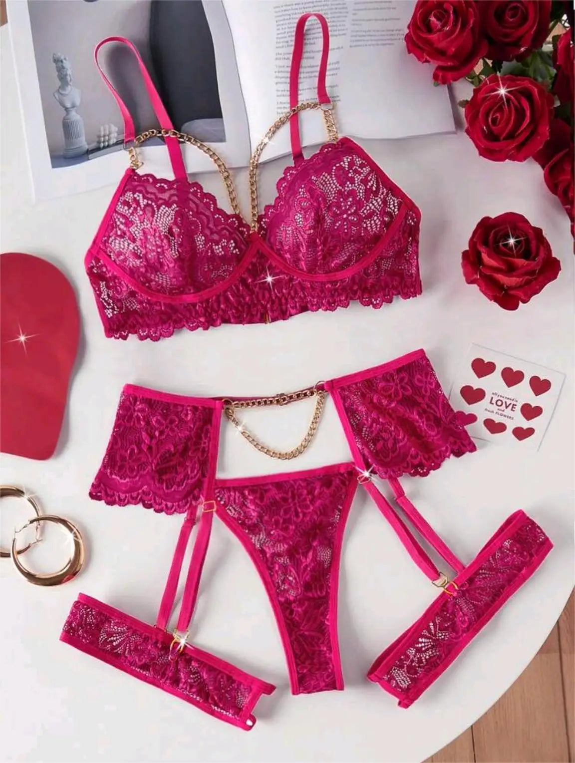Western Lace Hanging Chain Belt Bra