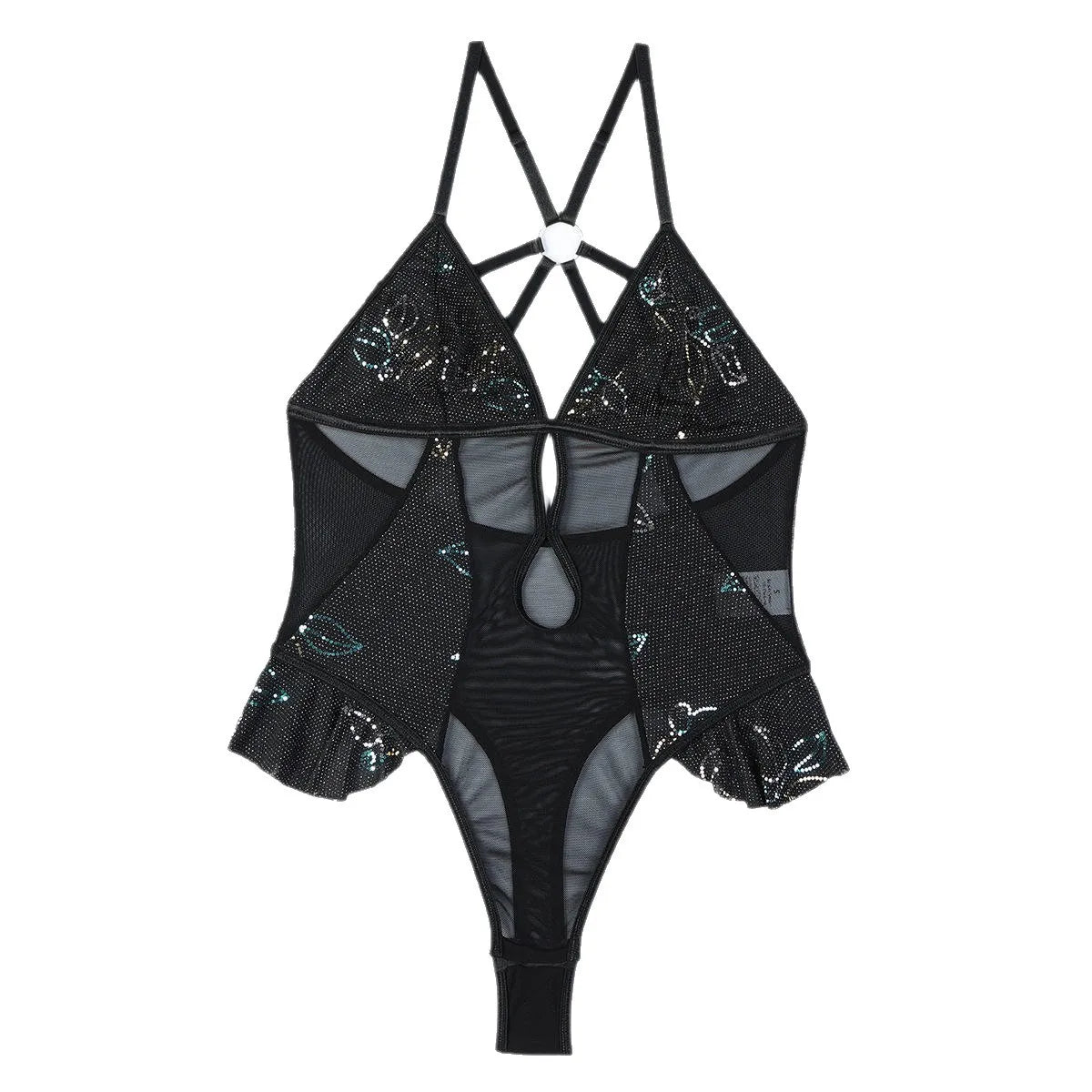 Western Lace See Through Halter Sparkle Mesh Body Suits