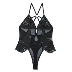 Western Lace See Through Halter Sparkle Mesh Body Suits