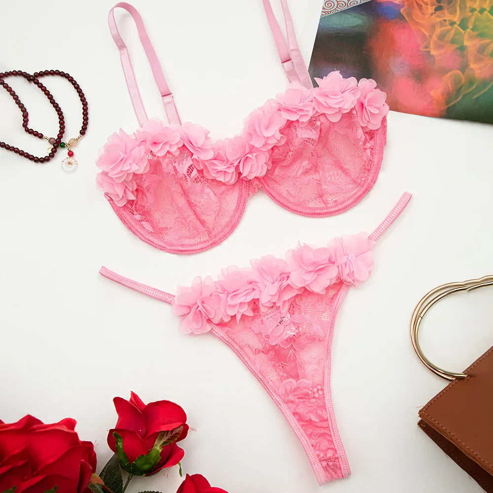 Western Lace Trim Bra Thong