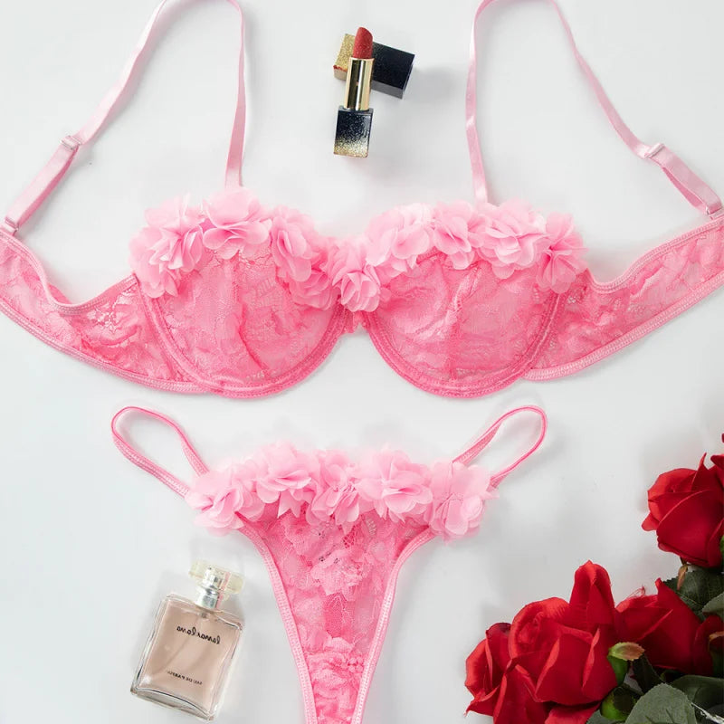 Western Lace Trim Bra Thong