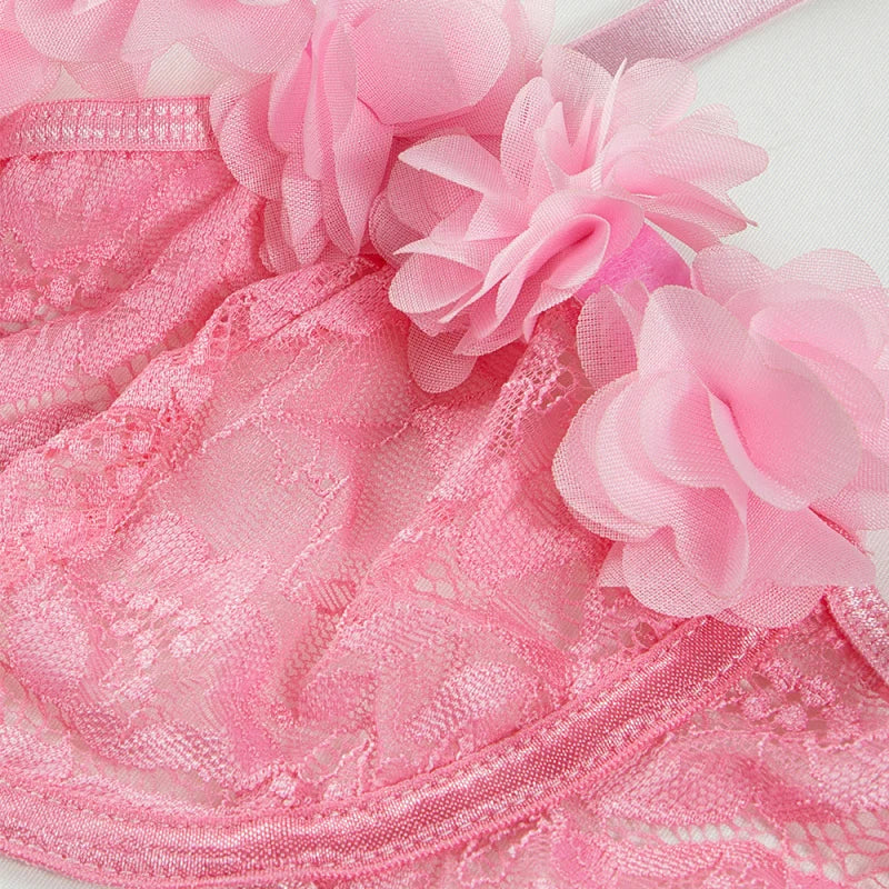 Western Lace Trim Bra Thong