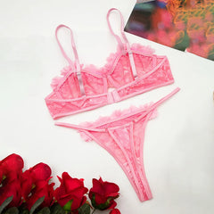 Western Lace Trim Bra Thong