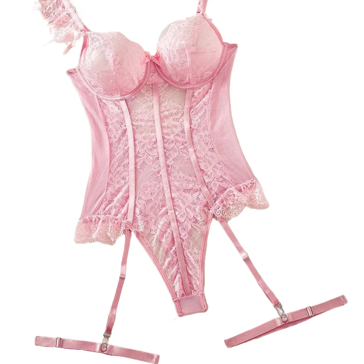 Western Lace Trim See Through Slim Fit Body Suits