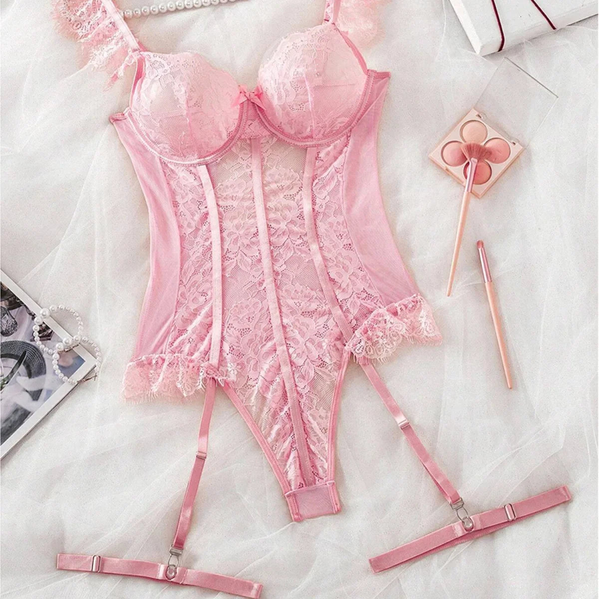 Western Lace Trim See Through Slim Fit Body Suits