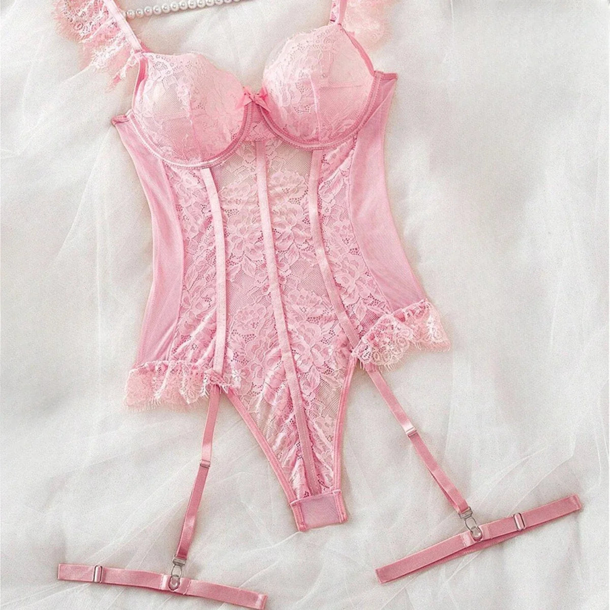 Western Lace Trim See Through Slim Fit Body Suits
