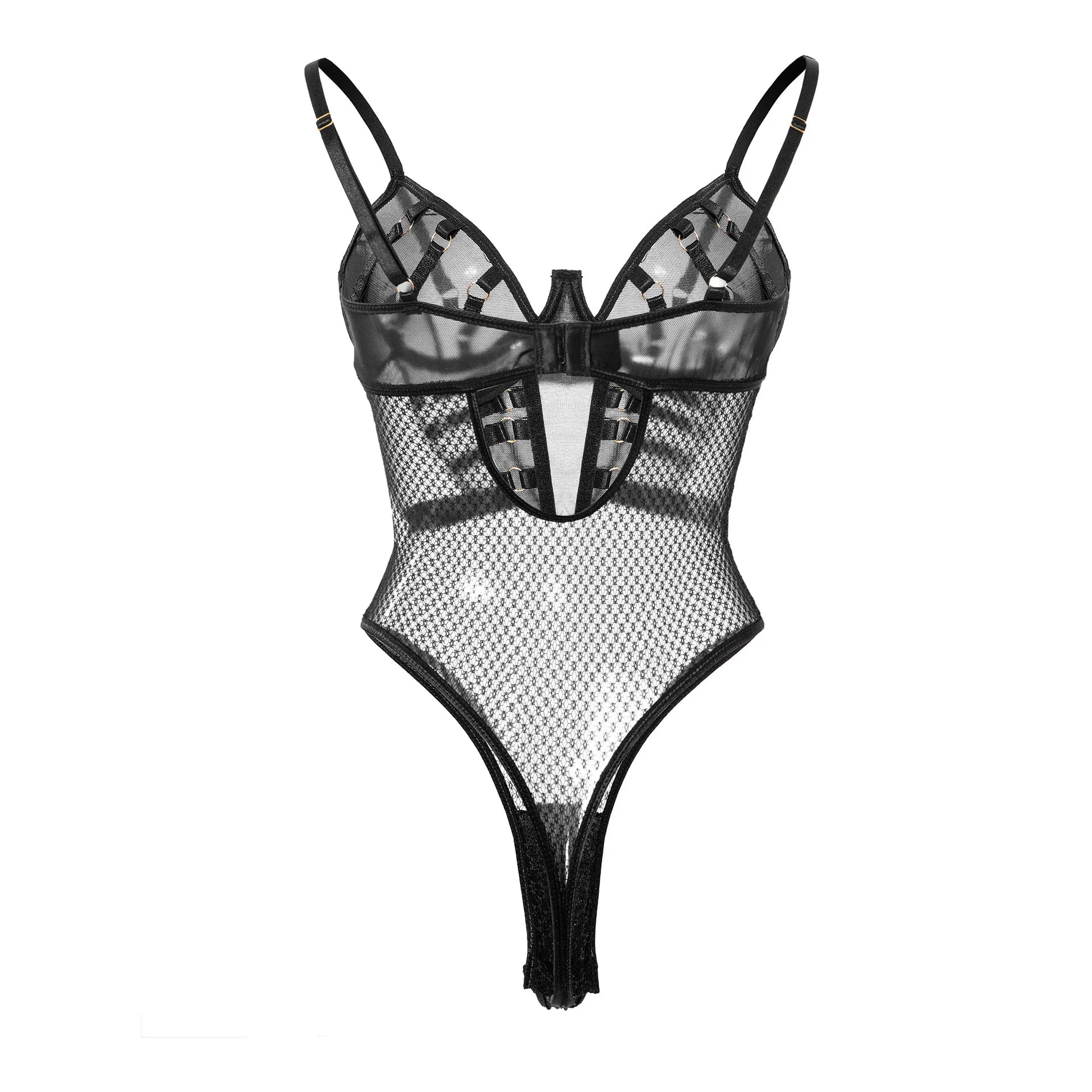 Western Mesh Lace Backless See Through Body Suits
