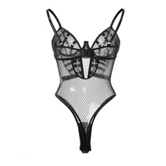 Western Mesh Lace Backless See Through Body Suits