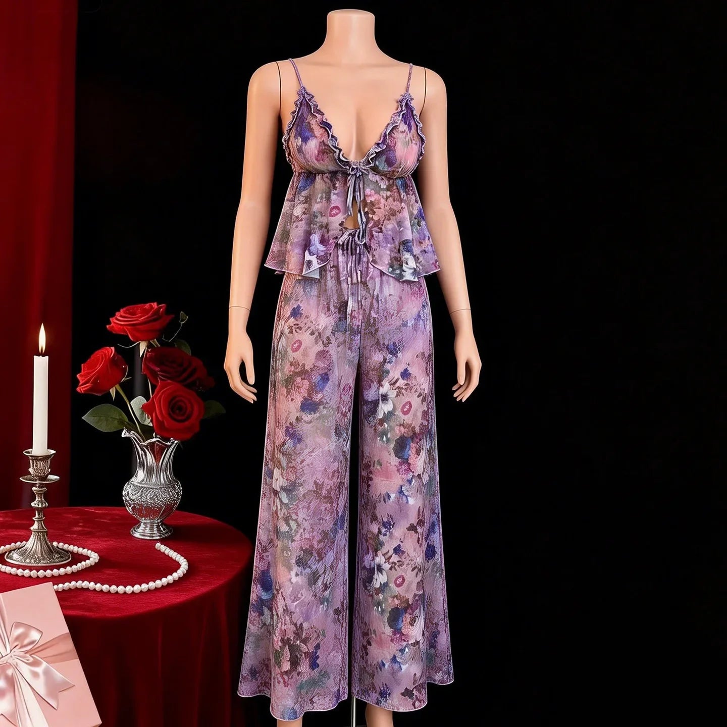 Western Mesh See Through Floral Printed