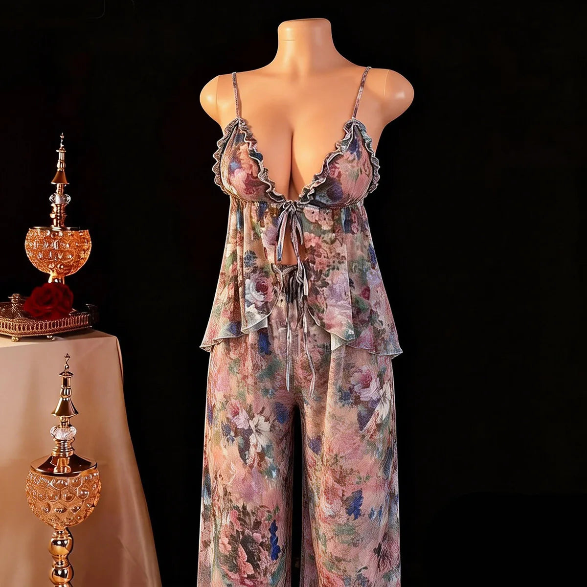 Western Mesh See Through Floral Printed