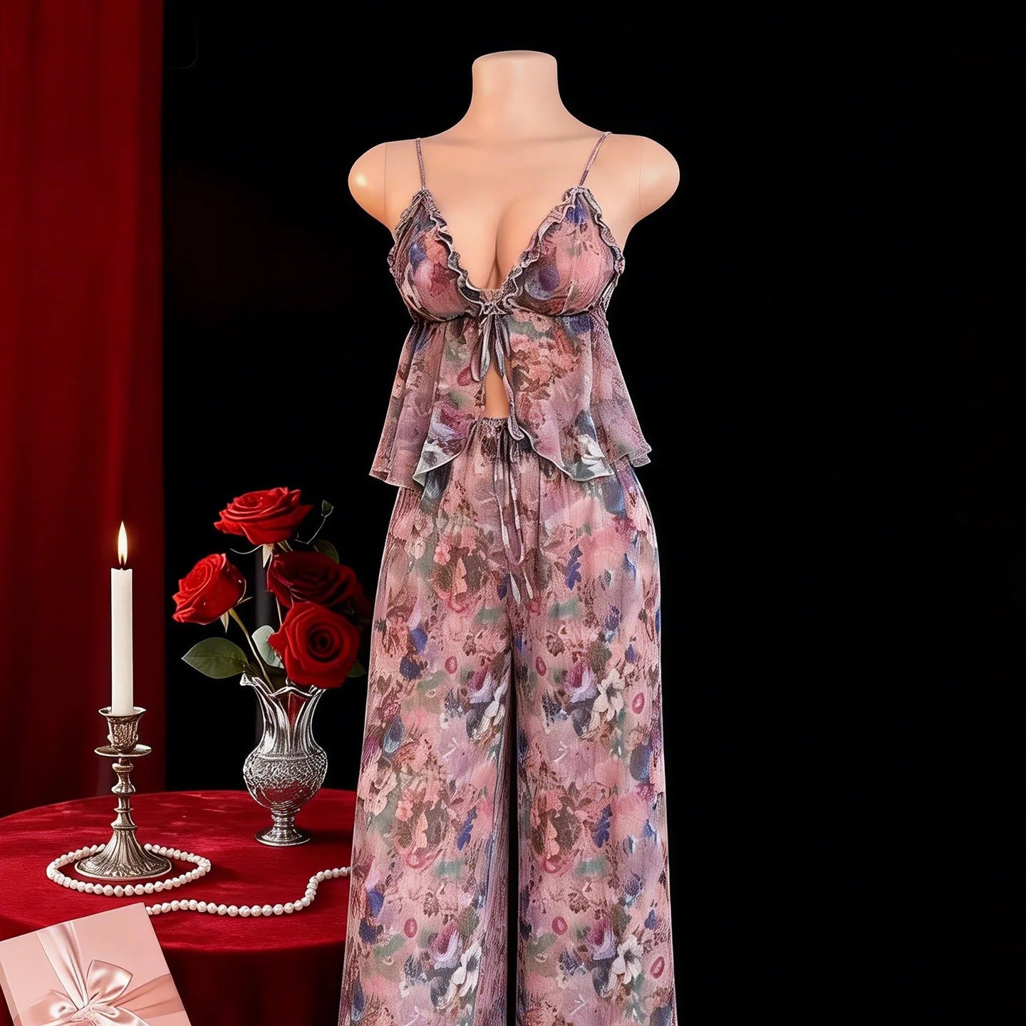 Western Mesh See Through Floral Printed
