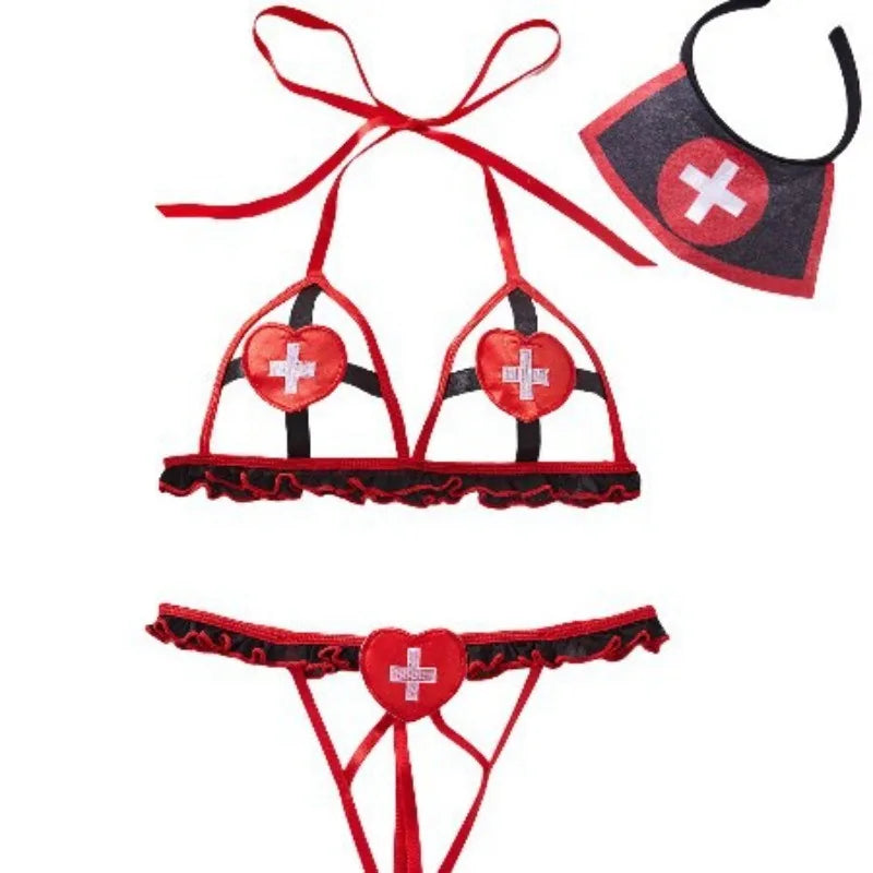 Western Nurse Role Play Uniforms Erotic Seductive Flirting Bra Panties Lingerie Set