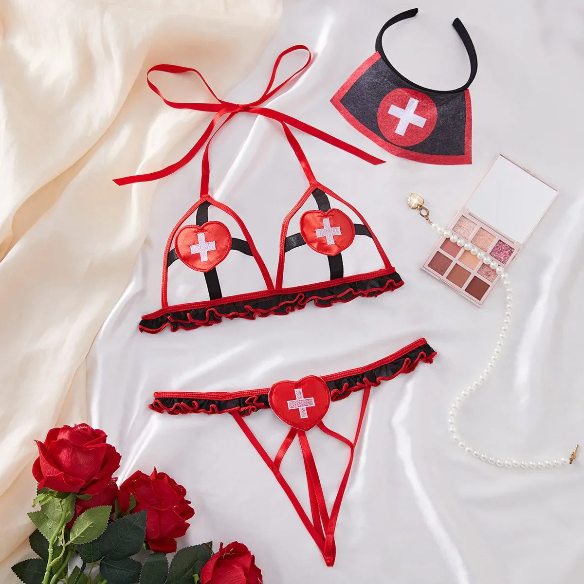 Western Nurse Role Play Uniforms Erotic Seductive Flirting Bra Panties Lingerie Set