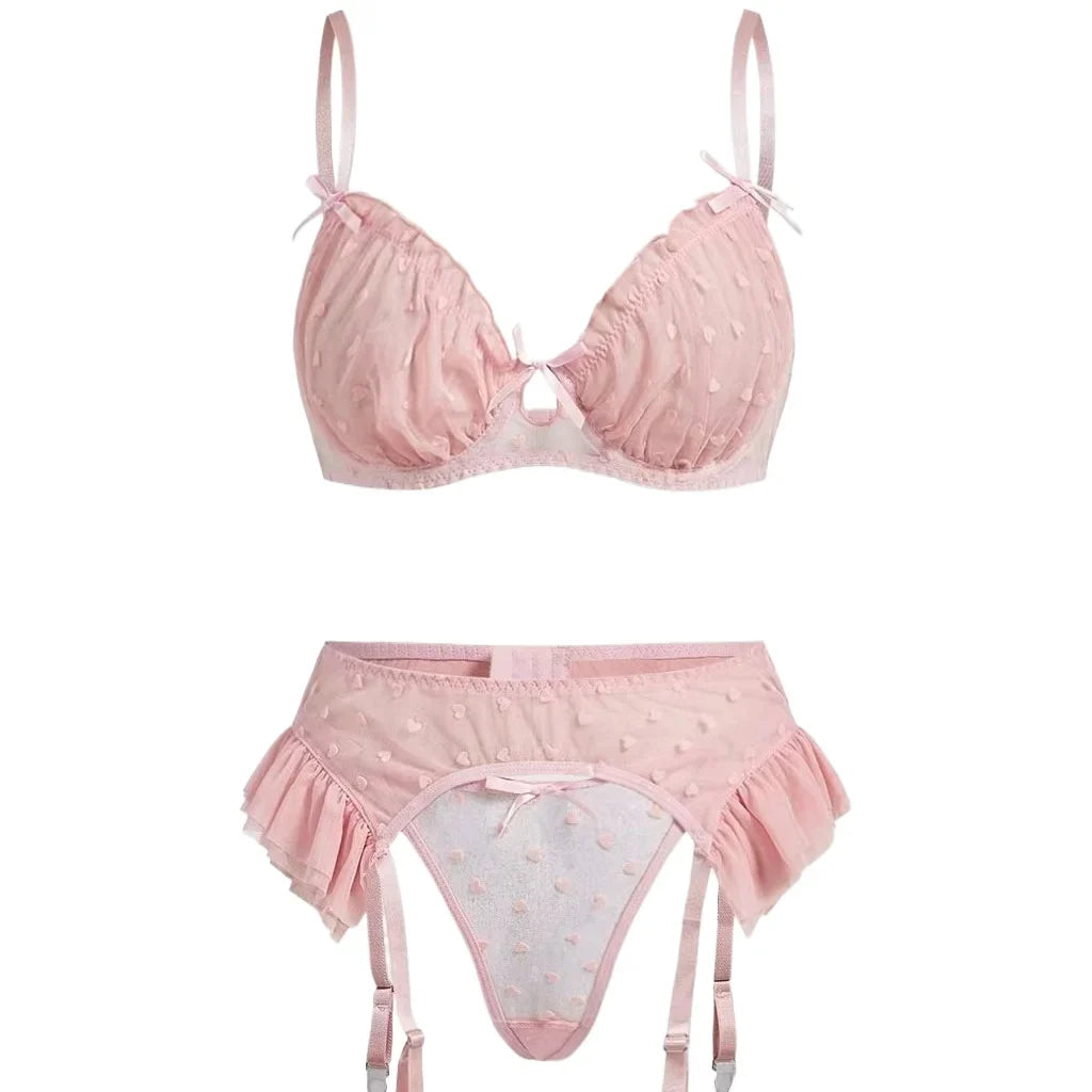 Western Pink Heart Mesh Lace