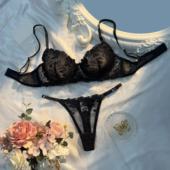 Western Red Pure Bra See Through Mesh Embroidery Underwearss Erotic Seductive Clothings Lingerie Set