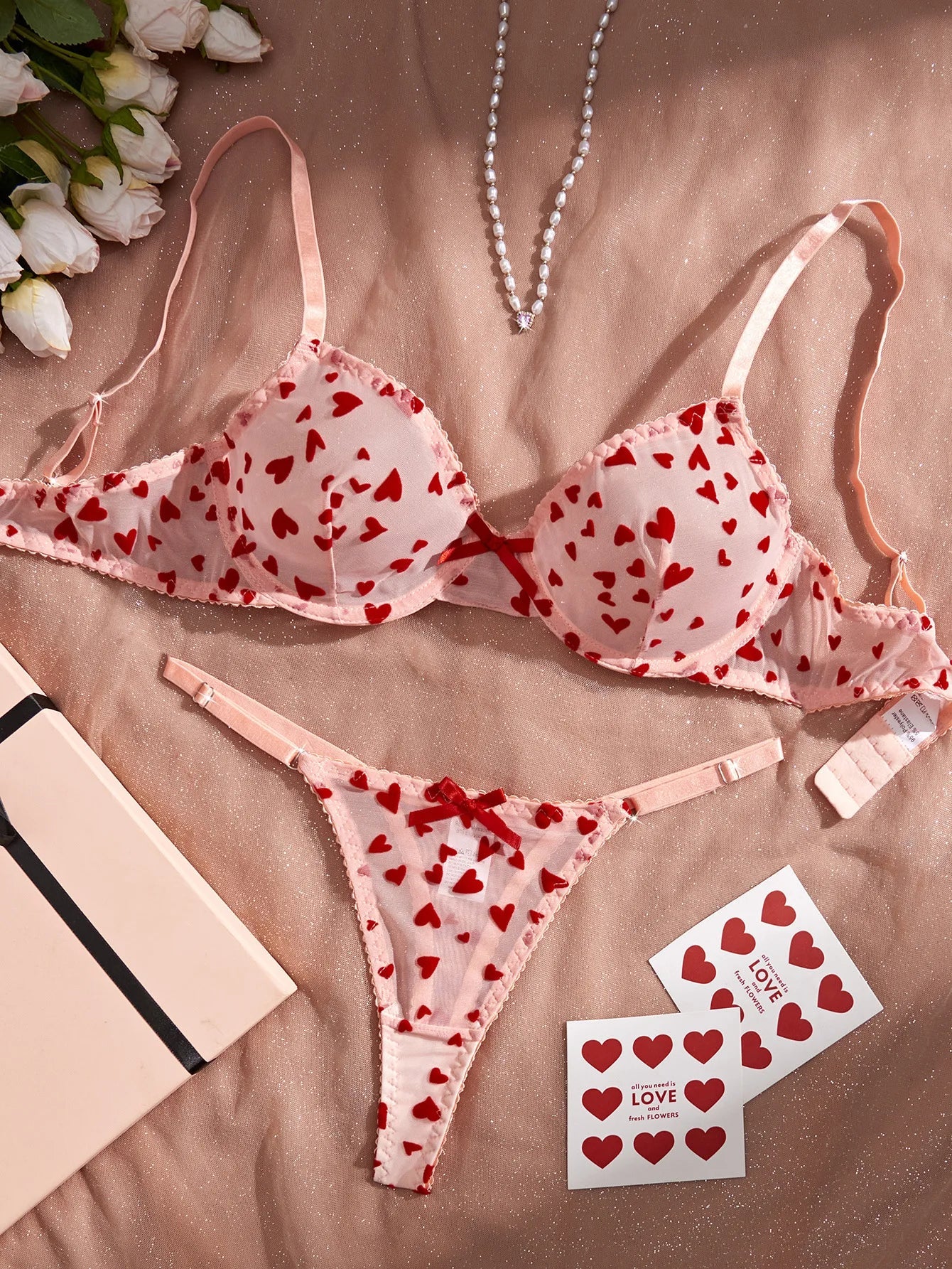Western See Through Mesh Heart Embroidery Bra Pantiess Erotic Seductive Underwears Lingerie Set