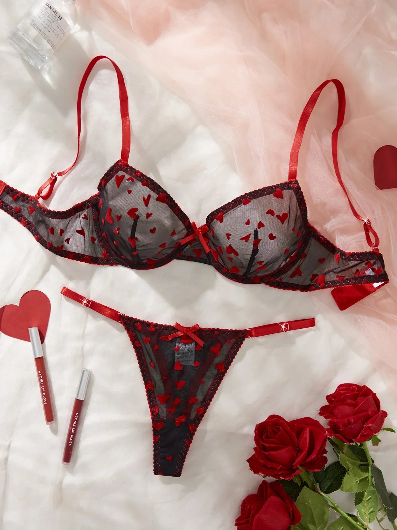 Western See Through Mesh Heart Embroidery Bra Pantiess Erotic Seductive Underwears Lingerie Set