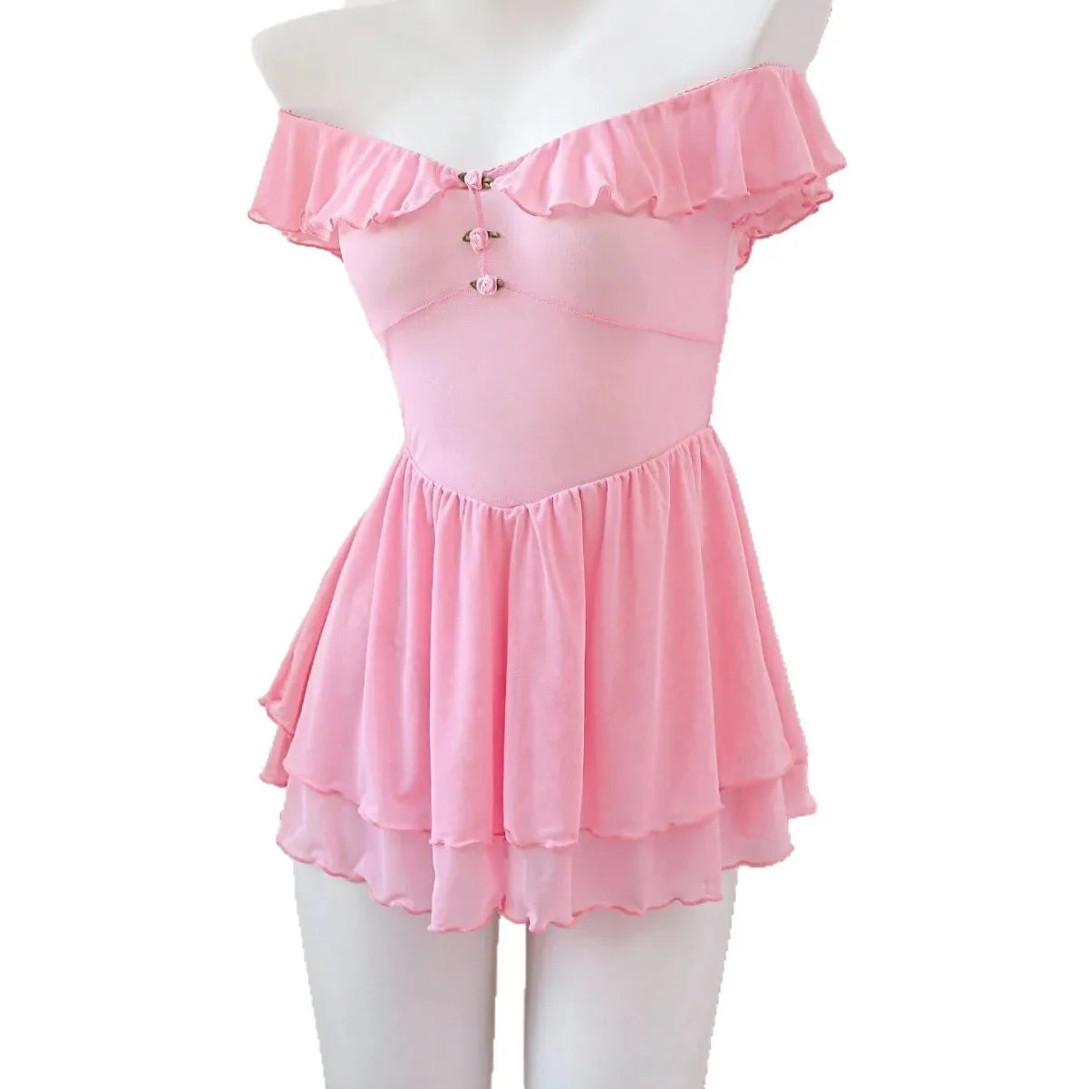 Western Sheer Mesh See Through Off Shoulder Off The Shoulder Uniform Dress Lingerie Gown
