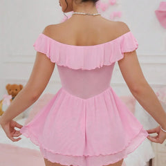 Western Sheer Mesh See Through Off Shoulder Off The Shoulder Uniform Dress Lingerie Gown