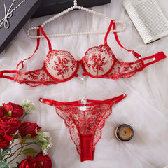 Western Style Erotic Bra Push Up Embroidery Meshs Seductive Underwears Erotic Lingerie Set