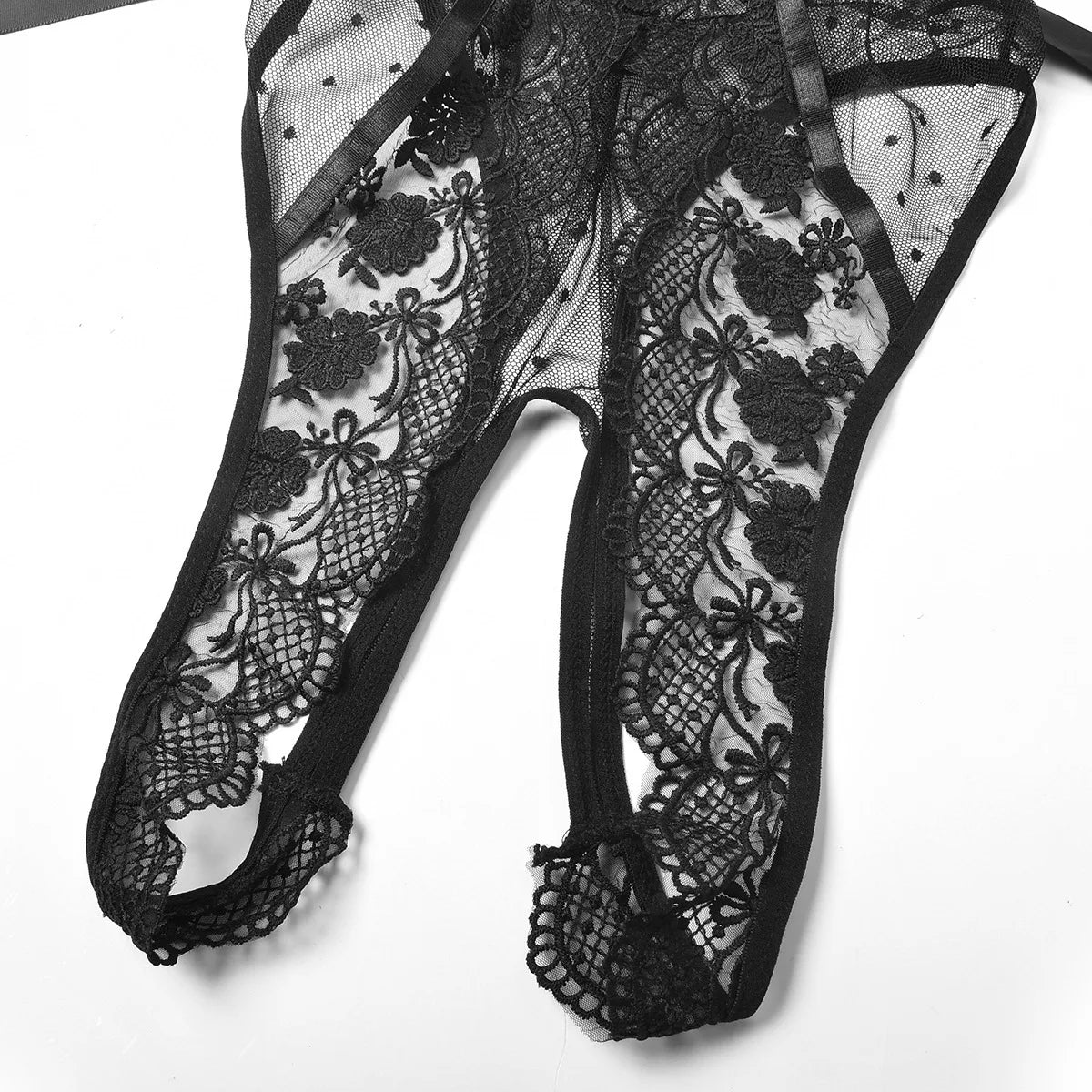 Western Teddy Lace Open Crotch Embroidery Trim See Through Body Suits