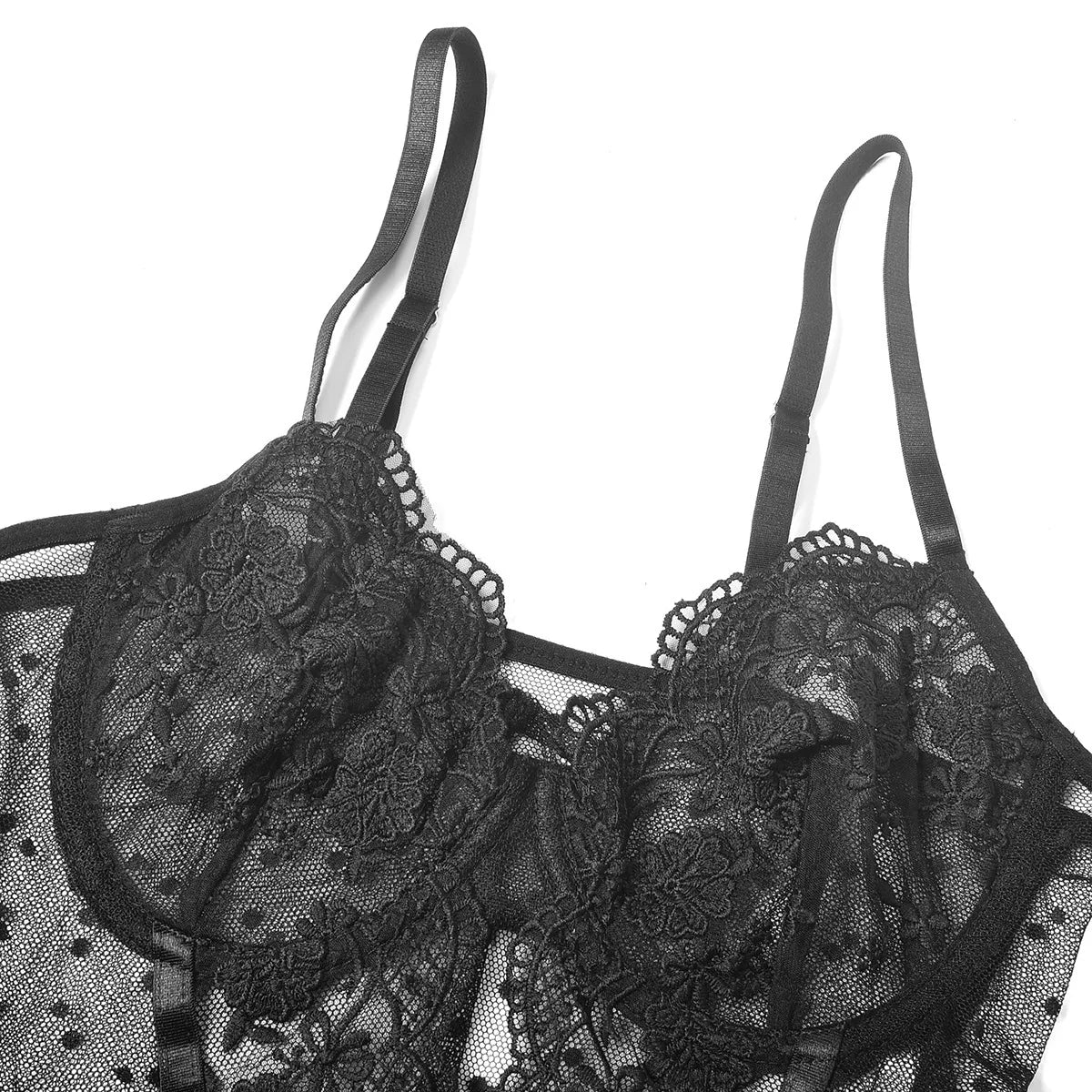 Western Teddy Lace Open Crotch Embroidery Trim See Through Body Suits