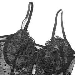 Western Teddy Lace Open Crotch Embroidery Trim See Through Body Suits
