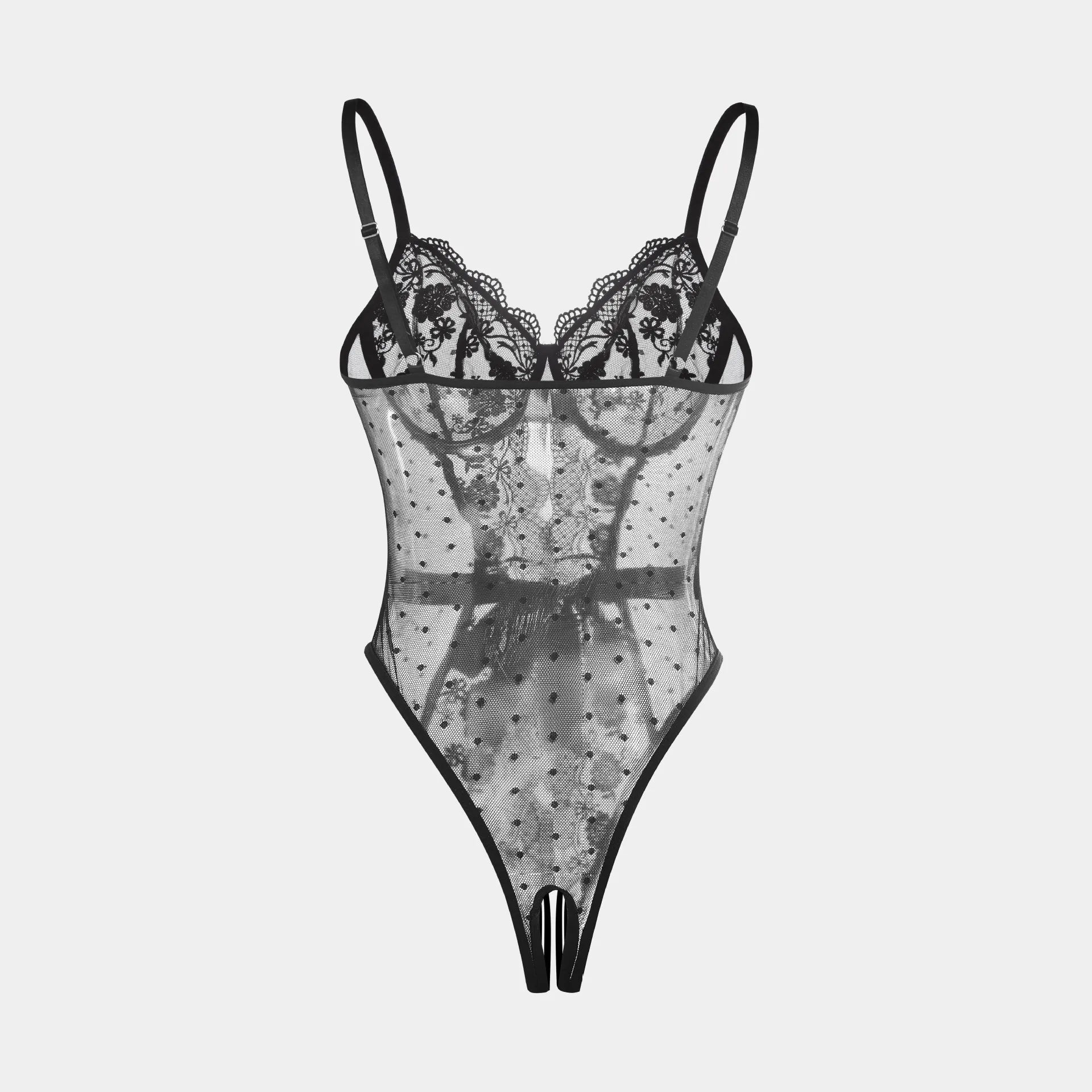 Western Teddy Lace Open Crotch Embroidery Trim See Through Body Suits