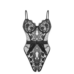 Western Teddy Lace Open Crotch Embroidery Trim See Through Body Suits