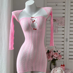 Western Slim Fit Striped Heart Bowknot Fishnet