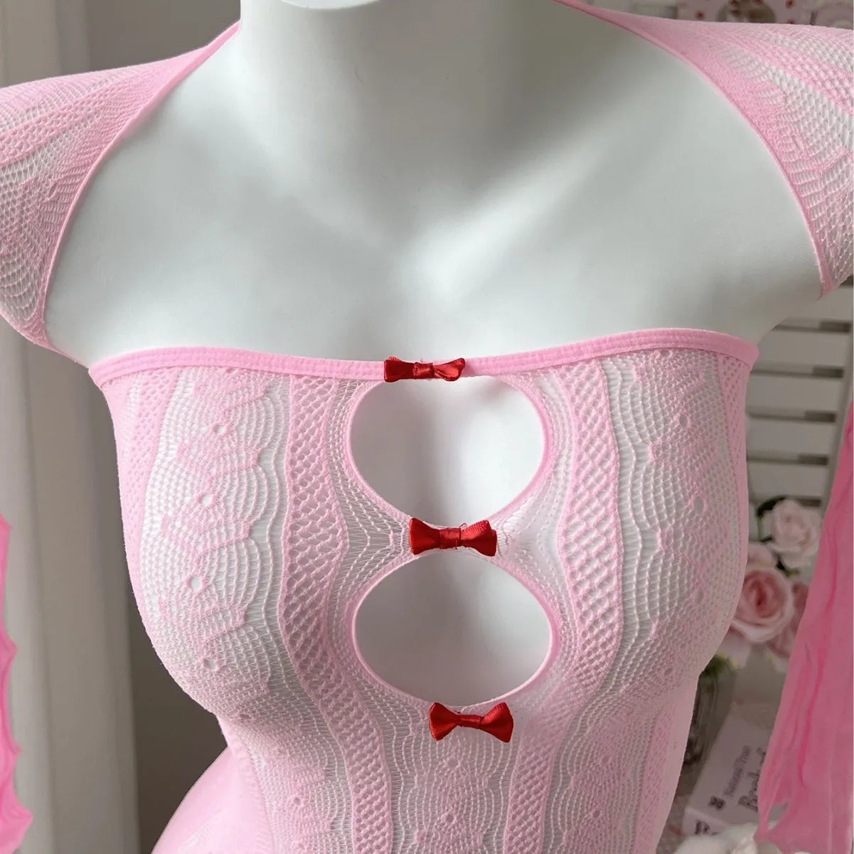 Western Slim Fit Striped Heart Bowknot Fishnet