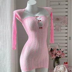 Western Slim Fit Striped Heart Bowknot Fishnet