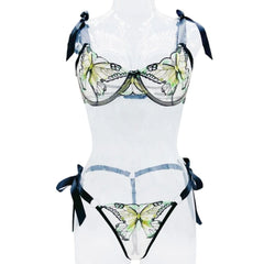 Western Style Butterfly Mesh Embroidery See Through Seductive Bras Erotic Erotics Erotic Lingerie Set