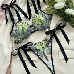 Western Style Butterfly Mesh Embroidery See Through Seductive Bras Erotic Erotics Erotic Lingerie Set