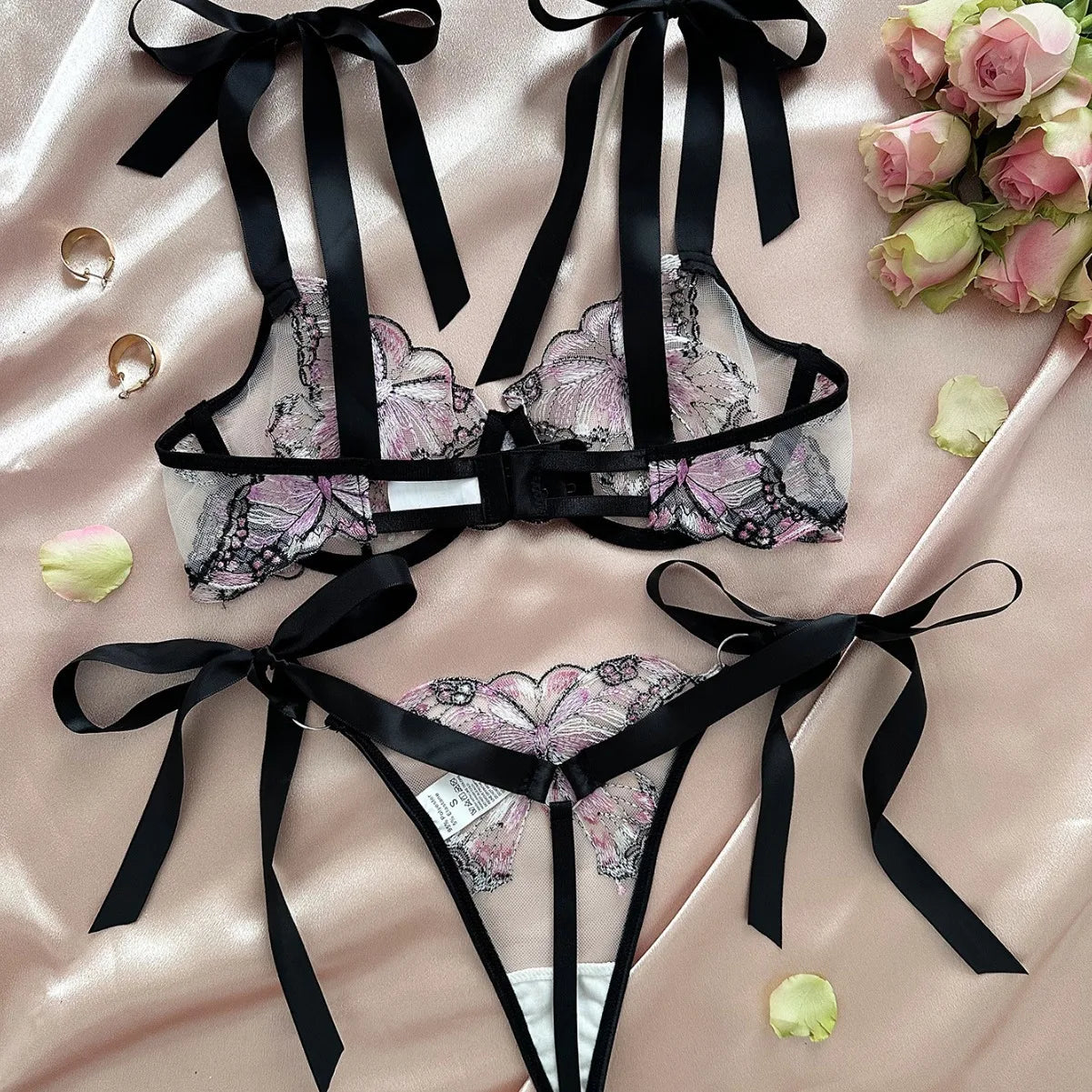 Western Style Butterfly Mesh Embroidery See Through Seductive Bras Erotic Erotics Erotic Lingerie Set