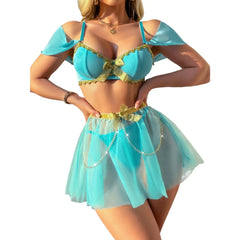 Western Style Mesh Netting Skirt With Thong G String Summer Uniform Cosplay Outfit Set