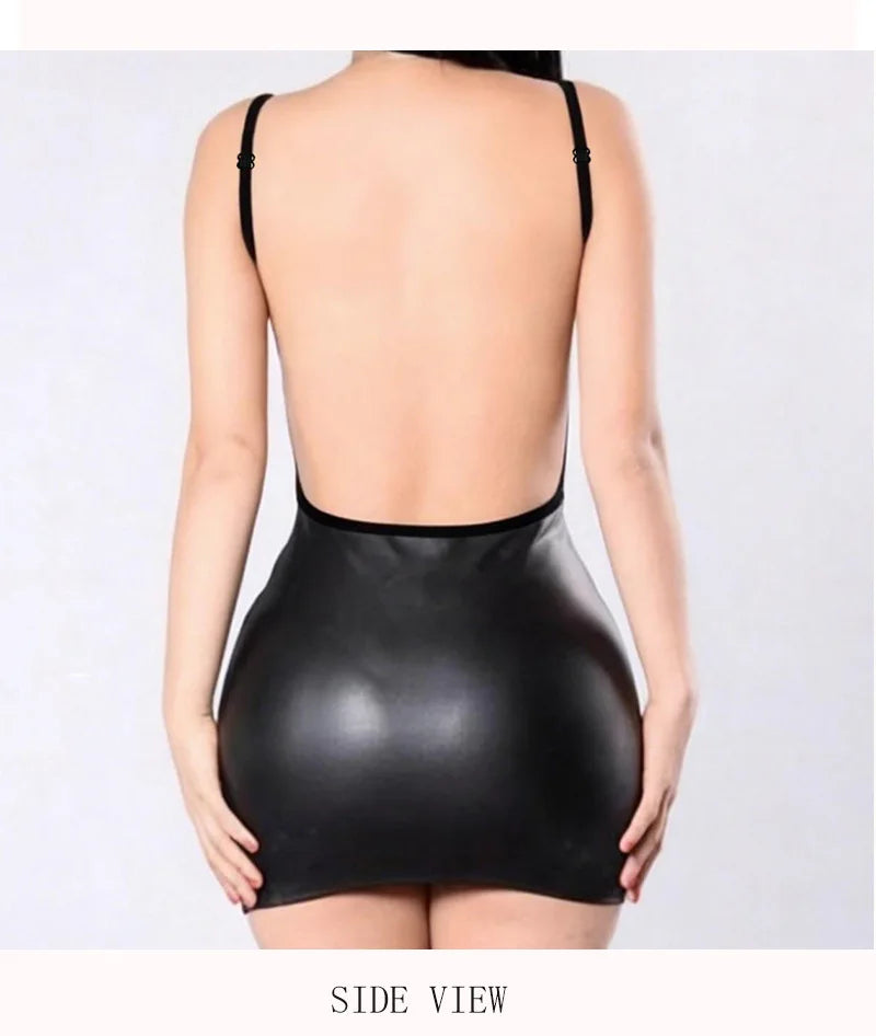 Western Suspender Hip Wrapping Patent Leather Backless Mini