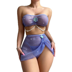 Western Selling See Through Underwear Babydoll Nightgown Strappy Cross Underline Bra Briefs Erotic Lingerie Set