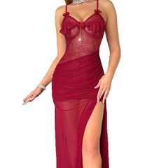 Western Vacation Holiday Bandeau Tube Hollow Out Sling Strap Skirt Clothing Maxi Dress Lingerie Gown