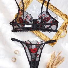 Western Valentine Red Lips Embroidery Bras Erotic Seductive Underwears Clothings Seductive Lingerie Set