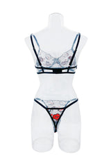 Western Valentine Red Lips Embroidery Bras Erotic Seductive Underwears Clothings Seductive Lingerie Set